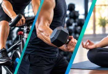 Picture of cycling, dumbbell and yoga